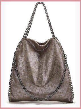 Faux Leather Crossbody Shoulder Bag Large Hobo Handbag with Chain